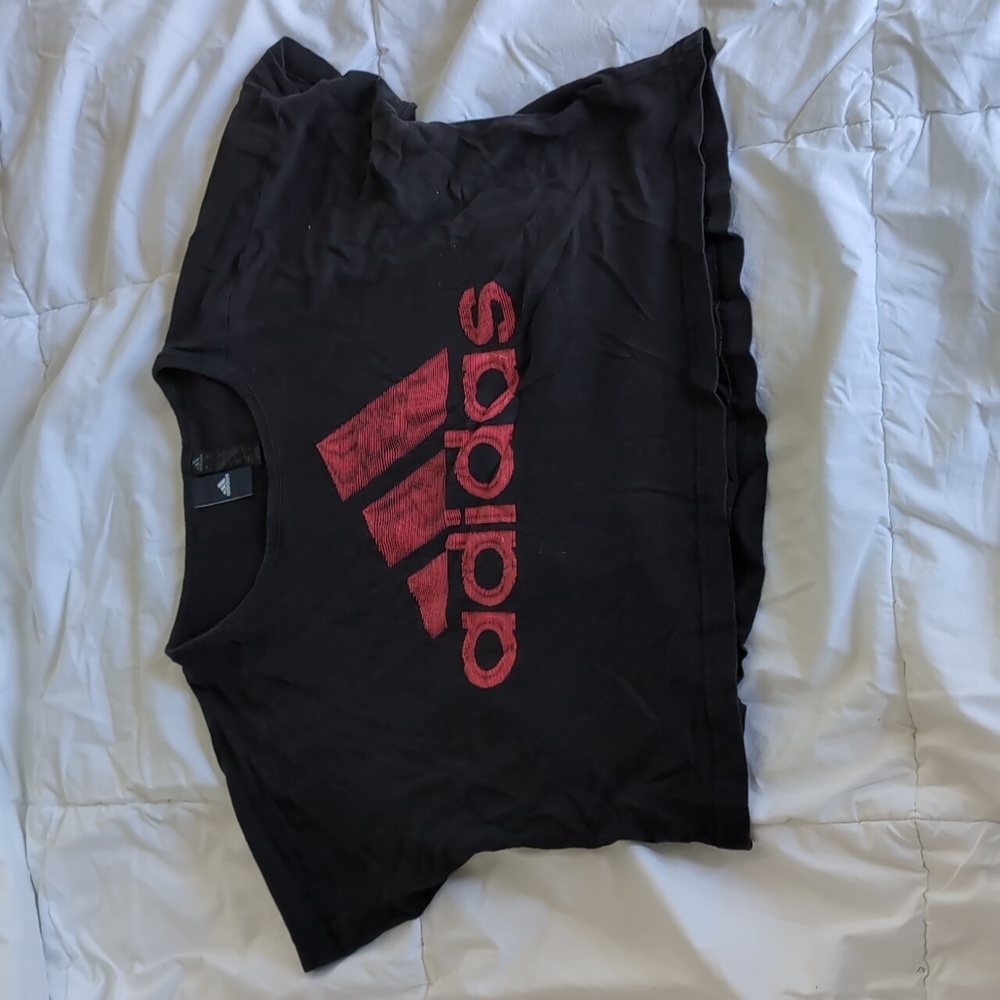 Adidas Cropped Sport Top Logo Black Pink Size XS
